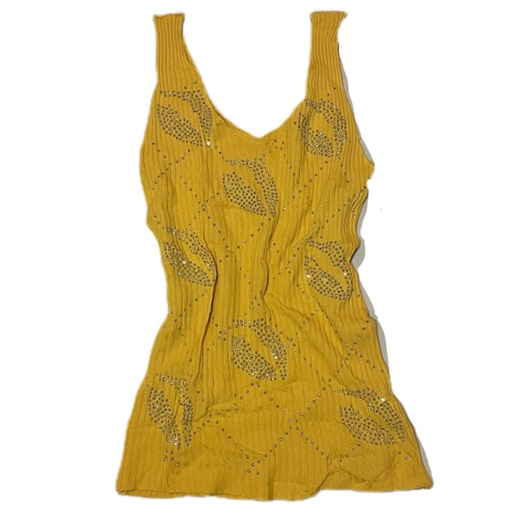 Tops - Y2K Yellow Rhinestone Lips Tank Top